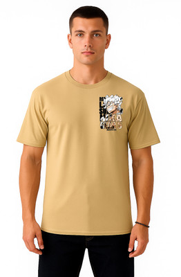 PS ENTERPRISES Graphic Print Men Round Neck Beige T-Shirt
