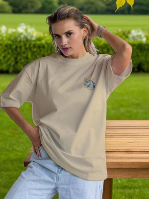 Moda Rapido Solid, Printed Women Round Neck Beige T-Shirt