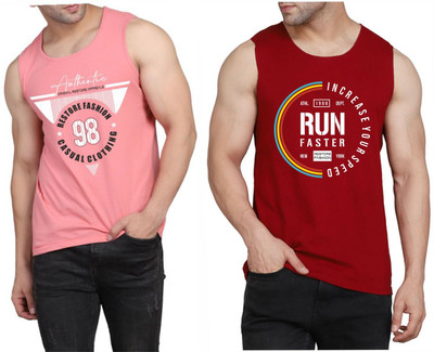 WOOSTRO Printed Men Scoop Neck Pink, Maroon T-Shirt