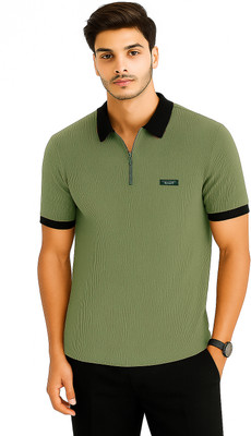 R ROCKIN TEES Solid Men Zip Neck Multicolor T-Shirt