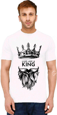 LOOK2BUY Printed, Self Design Men Round Neck White T-Shirt
