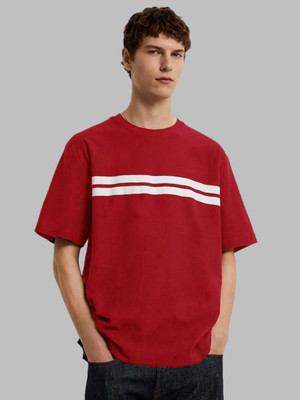 Styvibe Striped Men Round Neck Dark Blue T-Shirt