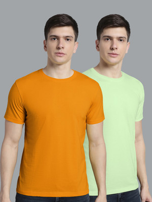 FBAR Solid Men Round Neck Yellow, Green T-Shirt