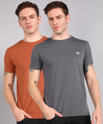 METRONAUT Solid Men Round Neck Orange, Grey T-Shirt