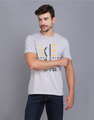 SLOWLORIS Printed, Typography Men Round Neck Grey T-Shirt