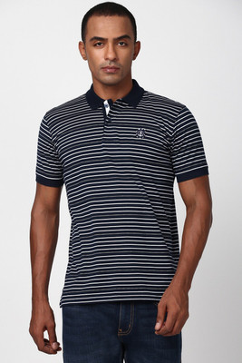 PETER ENGLAND Striped Men Polo Neck Black T-Shirt