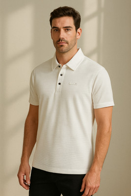 Sportz Fit Solid Men Polo Neck White T-Shirt