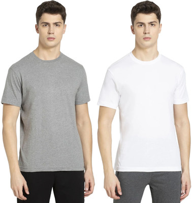 JOCKEY Solid Men Round Neck Grey, White T-Shirt