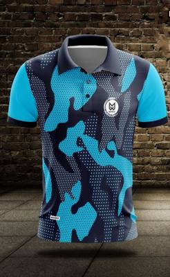 masix Printed Men Polo Neck Blue T-Shirt