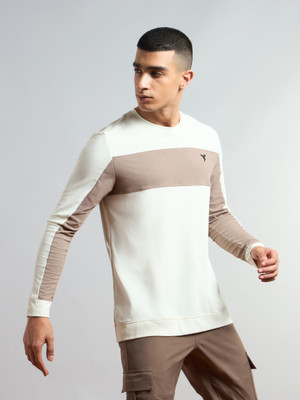 TECHNOSPORT Colorblock Men Crew Neck White T-Shirt
