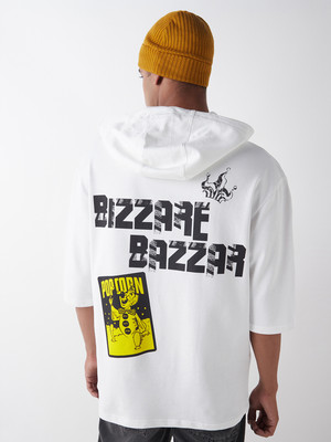 BEWAKOOF Graphic Print Men Hooded Neck White T-Shirt