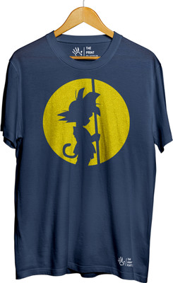 THE PRINT PLATTER Printed Men Round Neck Navy Blue T-Shirt