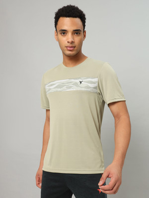 TECHNOSPORT Printed Men Round Neck Beige T-Shirt