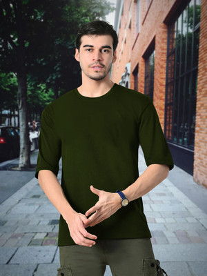 UNICUS APPAREL Self Design Men Round Neck Dark Green T-Shirt