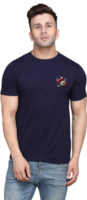 GEUM Printed Men Round Neck Dark Blue T-Shirt