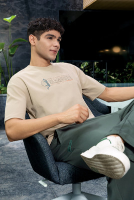 TECHNOSPORT Sporty Men Round Neck Beige T-Shirt