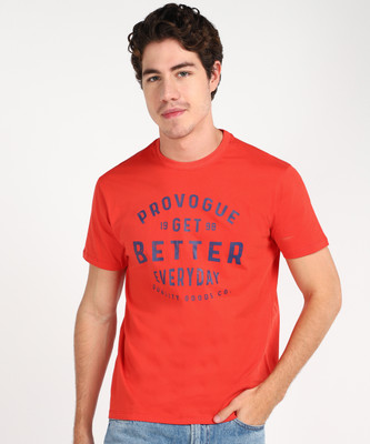 PROVOGUE Printed Men Round Neck Red T-Shirt