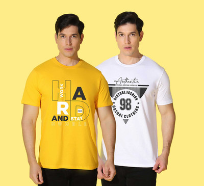WOOSTRO Printed Men Round Neck Multicolor T-Shirt