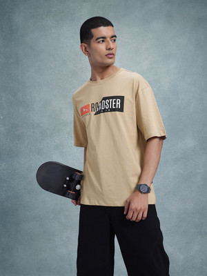 Roadster Printed Men Round Neck Brown T-Shirt