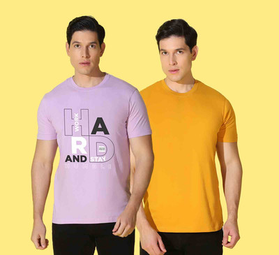 WOOSTRO Typography Men Round Neck Purple, Yellow T-Shirt