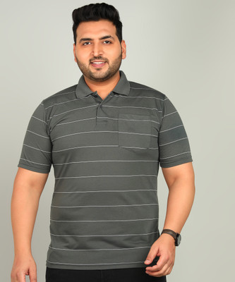 METRONAUT PLUS Striped Men Polo Neck Grey T-Shirt