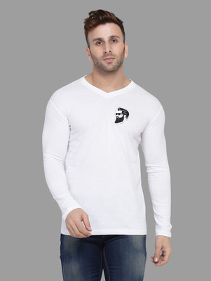 tfurnish Printed Men V Neck White T-Shirt