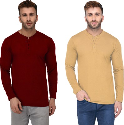 Adorbs Solid Men Henley Neck Multicolor T-Shirt