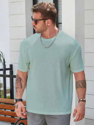 TeeWink Self Design Men Round Neck Light Green T-Shirt