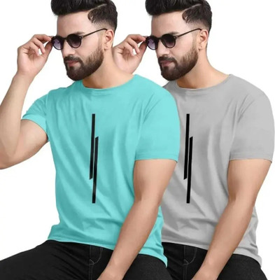 P collection Solid Men Round Neck Light Green, Silver T-Shirt