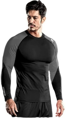 Just Rider Colorblock Men Round Neck Grey, Black T-Shirt