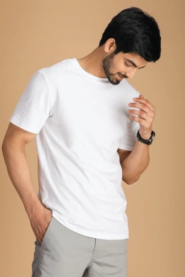 JIGRI BUDDY Solid Men Round Neck White T-Shirt