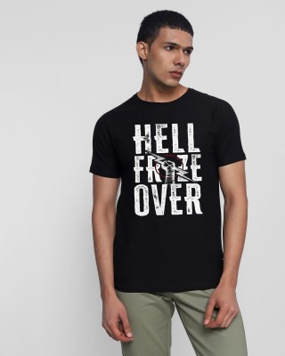 ELEGANT FOX Printed Men Round Neck Black T-Shirt