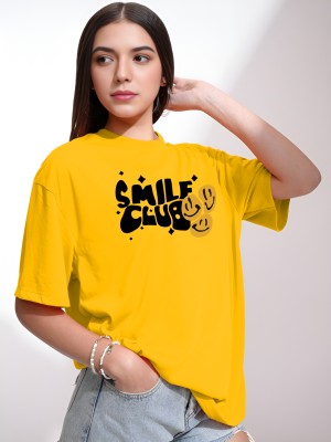 TQH Printed Women Round Neck Yellow T-Shirt