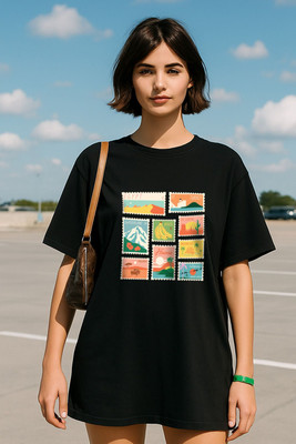 JUNEBERRY Printed, Typography Women Round Neck Black T-Shirt