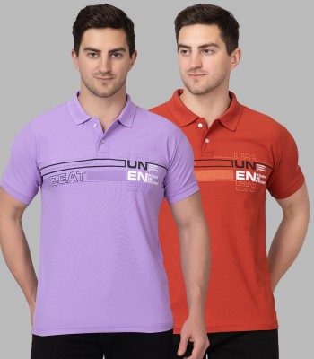 Zeffit Printed Men Polo Neck Purple, Brown T-Shirt