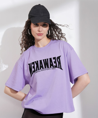 Tokyo Talkies Self Design Women Round Neck Purple T-Shirt