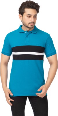 ANTILOOP Striped Men Polo Neck Blue T-Shirt