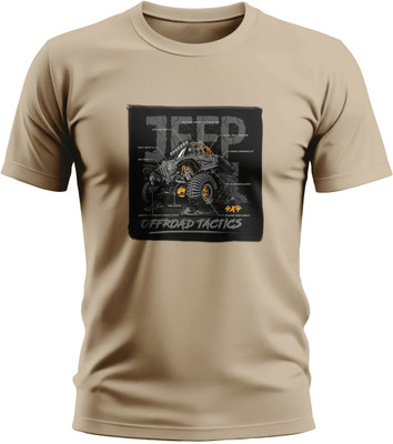 Warriorworld Printed Men Round Neck Beige T-Shirt