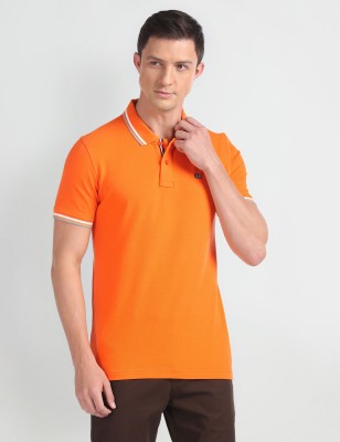 Arrow Sport Solid Men Polo Neck Orange T-Shirt