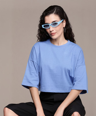 Roadster Solid Women Round Neck Blue T-Shirt