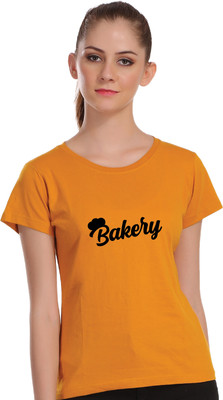 APEX Printed Women Round Neck Yellow T-Shirt