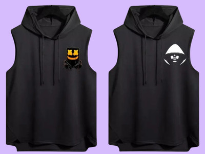 Mundali Printed Men Hooded Neck Black T-Shirt