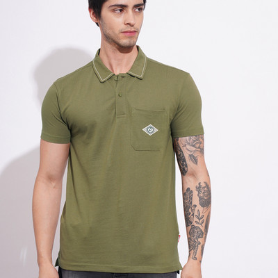 BEING HUMAN Graphic Print Men Polo Neck Green T-Shirt