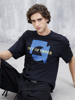 WROGN Printed Men Polo Neck Black T-Shirt
