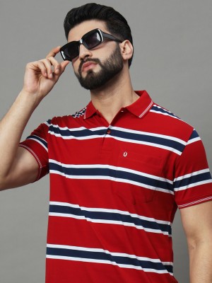 UNIBERRY Striped Men Polo Neck Red T-Shirt