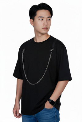 R World Solid Men Round Neck Black T-Shirt