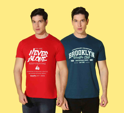 WOOSTRO Graphic Print Men Round Neck Red, Blue T-Shirt