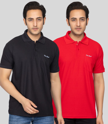 Pyro Spirit Printed Men Polo Neck Black, Red T-Shirt