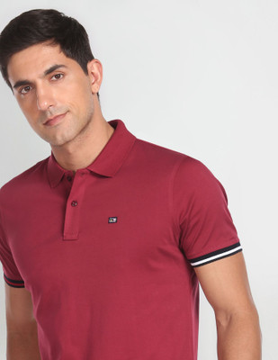 ARROW Solid Men Polo Neck Red T-Shirt