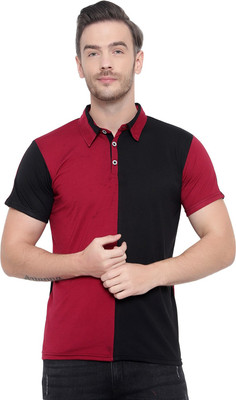 Tresna Trendy Colorblock Men Polo Neck Black, Red T-Shirt